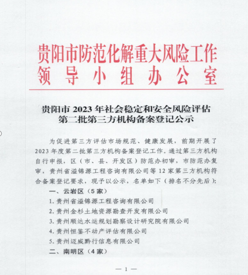 贵阳市2023年社会稳定和安全风险评估第二批第三方机构备案登记公示